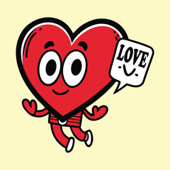 Cute Cartoon Heart Character with Love Speech Bubble