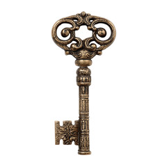 Ornate vintage key isolated on transparent background