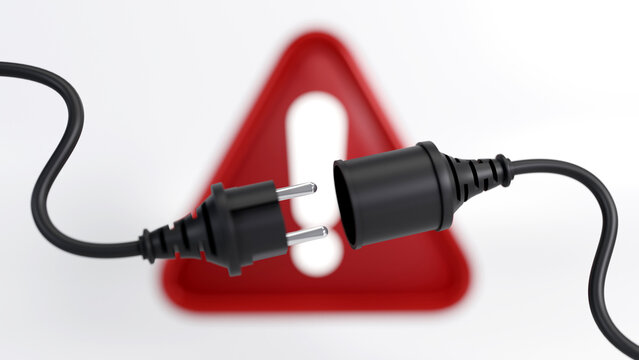 3D rendering of plug error,  disconnected electrical plug and socket on white background, Connection lost concept