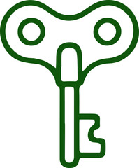 Minimalist windup key symbol in vibrant green for mechanical design elements