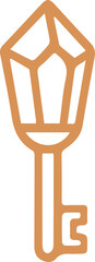 Modern artistic key icon in warm orange with an abstract crystal head