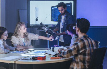 Obraz premium Innovative Team Testing Advanced Robotic Prosthetic Arm