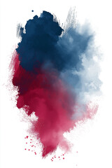 Crimson red and Dark blue watercolor brush strokes on white background.