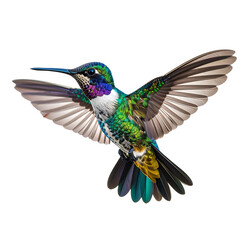 Obraz premium Colorful Hummingbird in Mid-Flight with Wings Spread Wide, isolated on transparent background