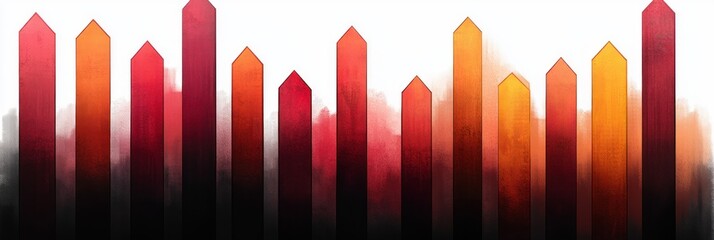 Vertical gradient bars resembling arrows pointing upward with warm orange and red tones fading into dark shadows on a white background