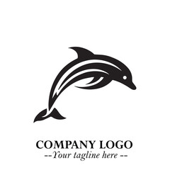 Fototapeta premium Dolphin Logo Symbol Black on White Background in Elegant Minimalist Vector Design for Modern Branding