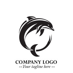 Dolphin Logo Symbol Black on White Background in Elegant Minimalist Vector Design for Modern Branding