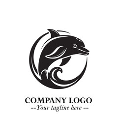Dolphin Logo Symbol Black on White Background in Elegant Minimalist Vector Design for Modern Branding