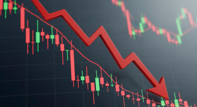 Red arrow showing stock market decline.