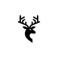 Minimalist Deer Head Silhouette with Antlers Vector Logo