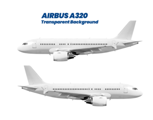 White Airplane Airbus A320 Flying Passenger Jet Plane Two Engine Side View Right and Left Isolated on a Transparent Background