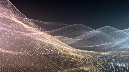 Abstract Wireframe Landscape With Glowing Particles