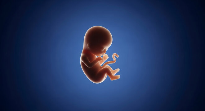 3D illustration of a human fetus developing.