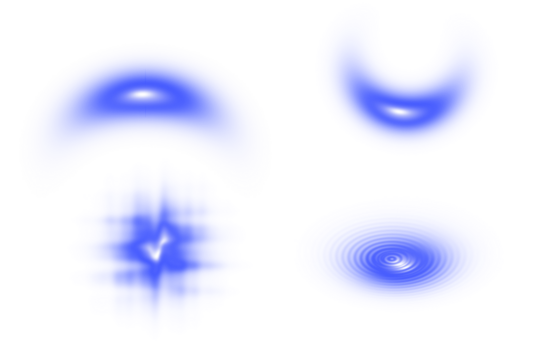 Collection of blue light effects isolated on transparent background