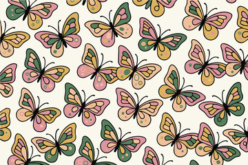 Vector background pattern featuring colorful butterflies arranged artistically, designed in vibrant art style with playful shapes and harmonious decorative composition.