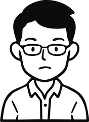 Obraz premium A simple, black and white illustration of a man wearing glasses, looking serious.