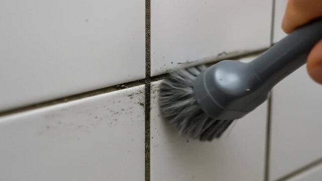 Cleaning tile grout with brush