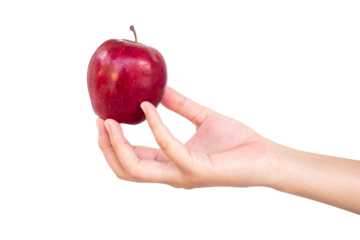 hand holding red apple isolated on transparent background