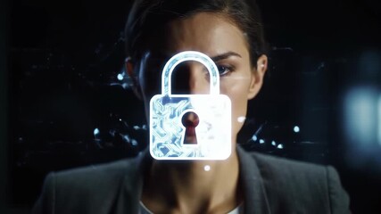 Woman with Glowing Digital Lock Symbolizing Cybersecurity and Data Protection - Powered by Adobe