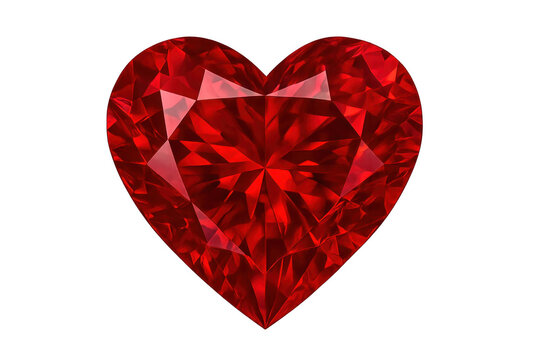 Heart shaped red ruby gemstone on transparent background
