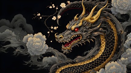 fierce golden dragon amidst clouds Wallpaper
