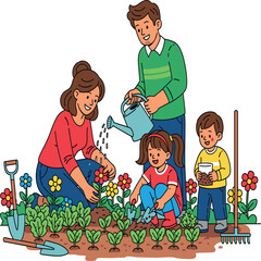 Family Gardening Together with Flowers and Vegetables