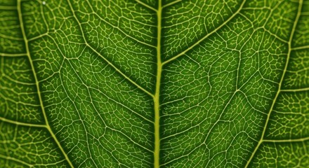 Fototapeta premium Vivid close-up reveals intricate venation patterns on a lush green leaf illuminated from behind