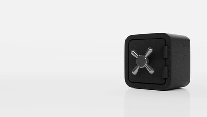 3d rendering of Closed metallic safe box on white background. Banking money safety symbol