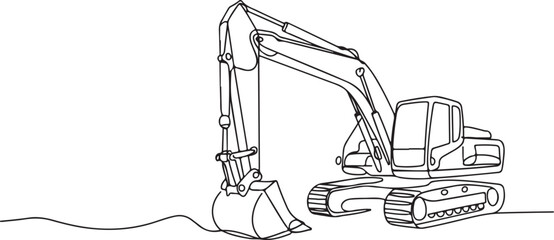 Excavator Continuous Line Drawing Industrial Construction Machine