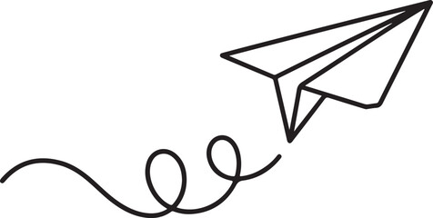 Continuous Line Art Drawing of Paper Airplane Travel and Adventure Symbol