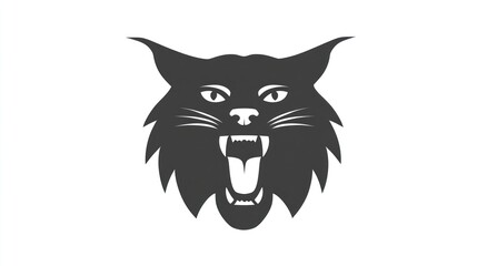 Stylized black cat head with open mouth and teeth on a white background