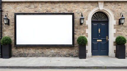 Large white billboard on brick wall in London street