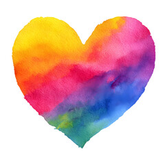 Watercolor heart with soft rainbow gradient and smooth blended colors isolated on transparent background