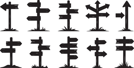 Directional Signpost Silhouette Collection Navigation and Guidance