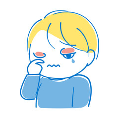 目のかゆみがあり、目をこすりすぎて腫れてしまった男の子