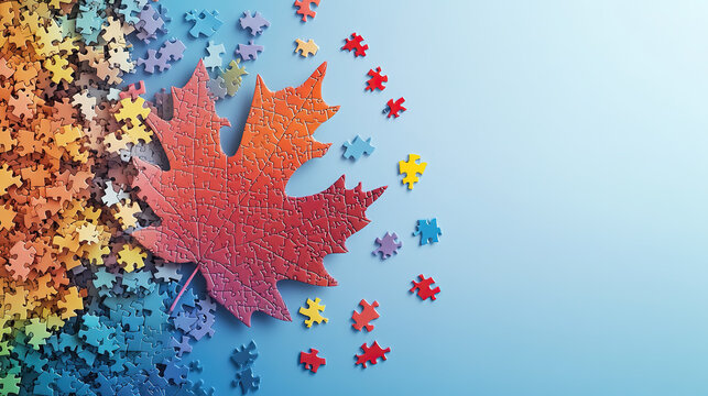 Canada Maple leaves pazzles with rainbow background