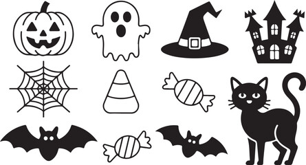 Halloween Line Icon Set for Holiday Celebration and Decoration