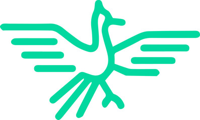 Vibrant teal minimalist line art bird symbol of freedom and flight on white