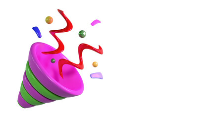 3D rendering of flying confetti with ribbon explode for promo surprise, online shopping, let celebate, surprise event, Discount and sale, promotion concept.