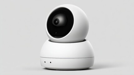 Modern surveillance equipment featuring a white, futuristic design, and a glossy black lens.