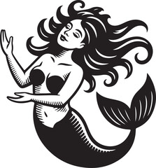 Mermaid with Flowing Hair Silhouette Elegant Underwater Illustration