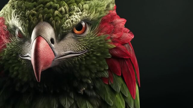 Detailed portrait of a colorful parrot with striking feathers and a sharp beak