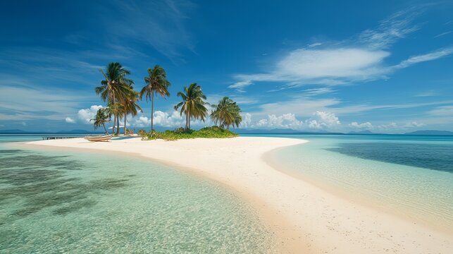 Tropical paradise beach on balabac island palawan with clear blue sea and palm trees