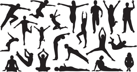 Yoga Poses Silhouette Fitness Wellness Relaxation Exercise Meditation People