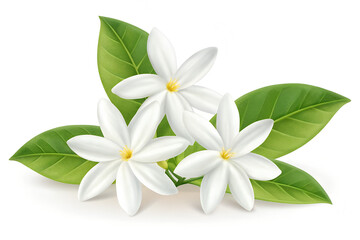 Naklejka premium Elegant white jasmine flowers with fresh green leaves vector illustration