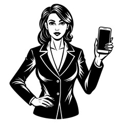 Woman in jacket holding smartphone female adult