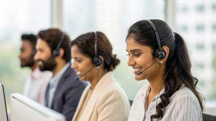 Indian team of call center representatives at workstation — showcasing efficiency, service excellence, and collaboration