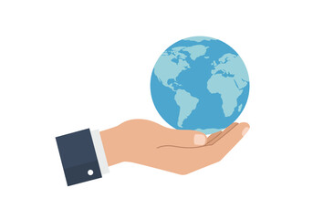 Hand Holding a Stylized Blue World Globe.
