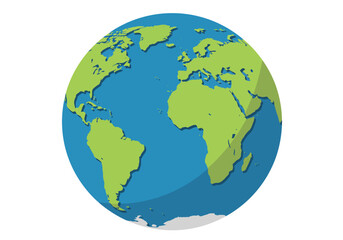 Stylized Earth Globe Illustration with Green Continents and Blue Oceans.