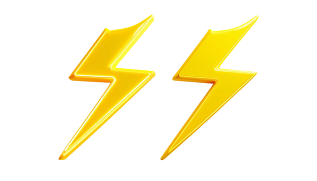 Set of Yellow Double Lightning Bolt Icons Isolated on White Background, Electric Power Symbol